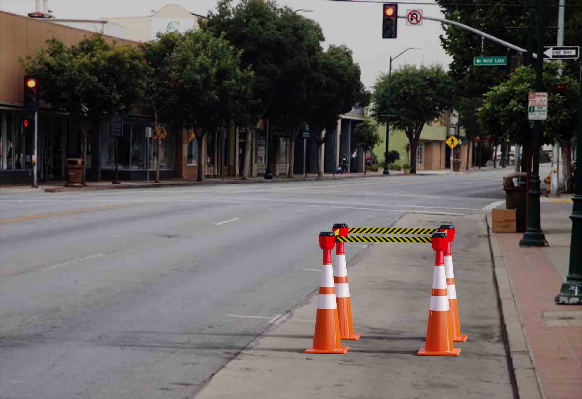 Cone - Mounted Retractable Belt Barrier, Red Case - Montour Line CM160 - Crowd Control Warehouse
