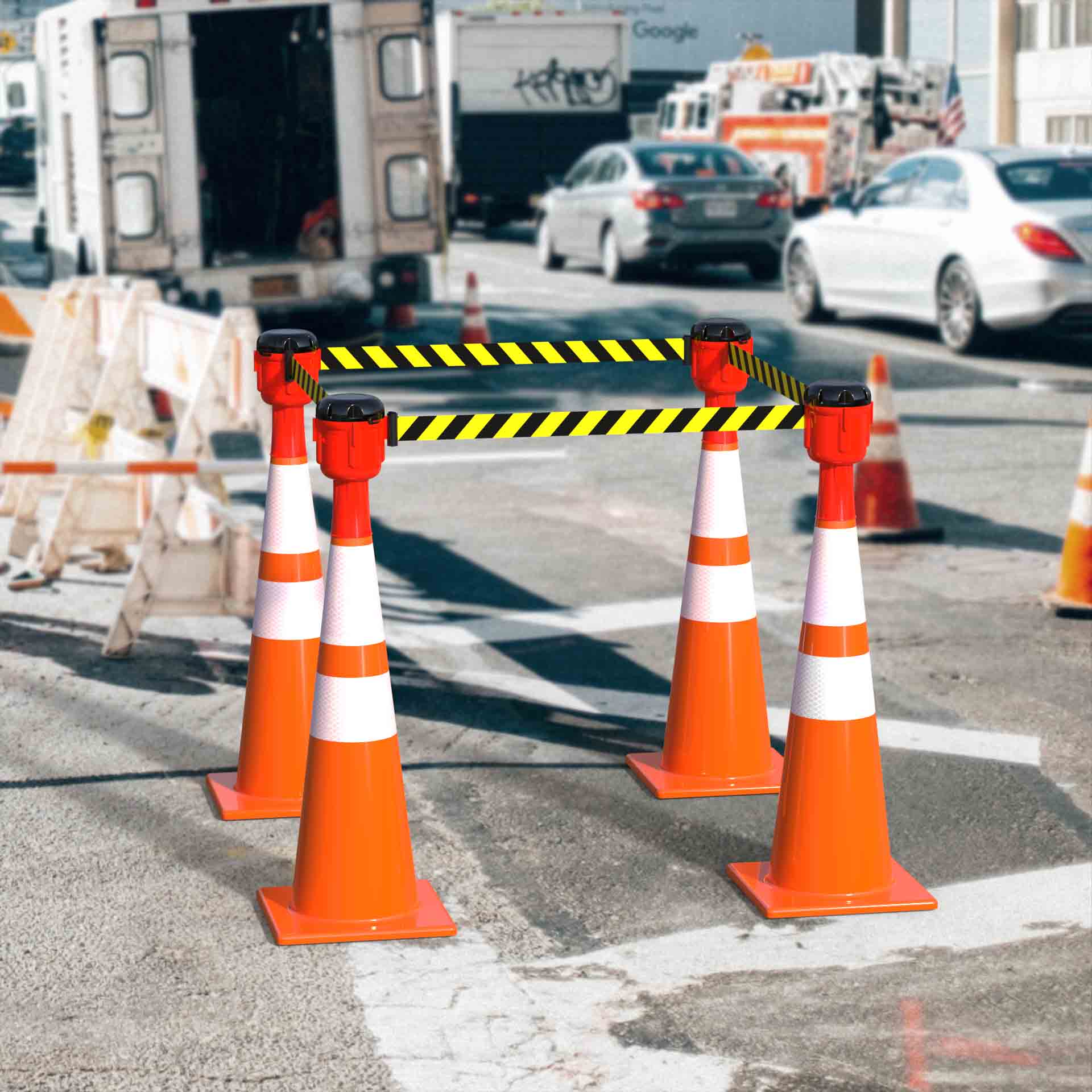 Cone - Mounted Retractable Belt Barrier, Red Case - Montour Line CM160 - Crowd Control Warehouse