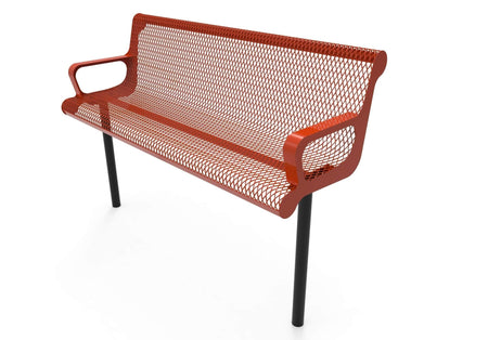 Contoured Park Bench with Arm - Diamond Pattern - Crowd Control Warehouse