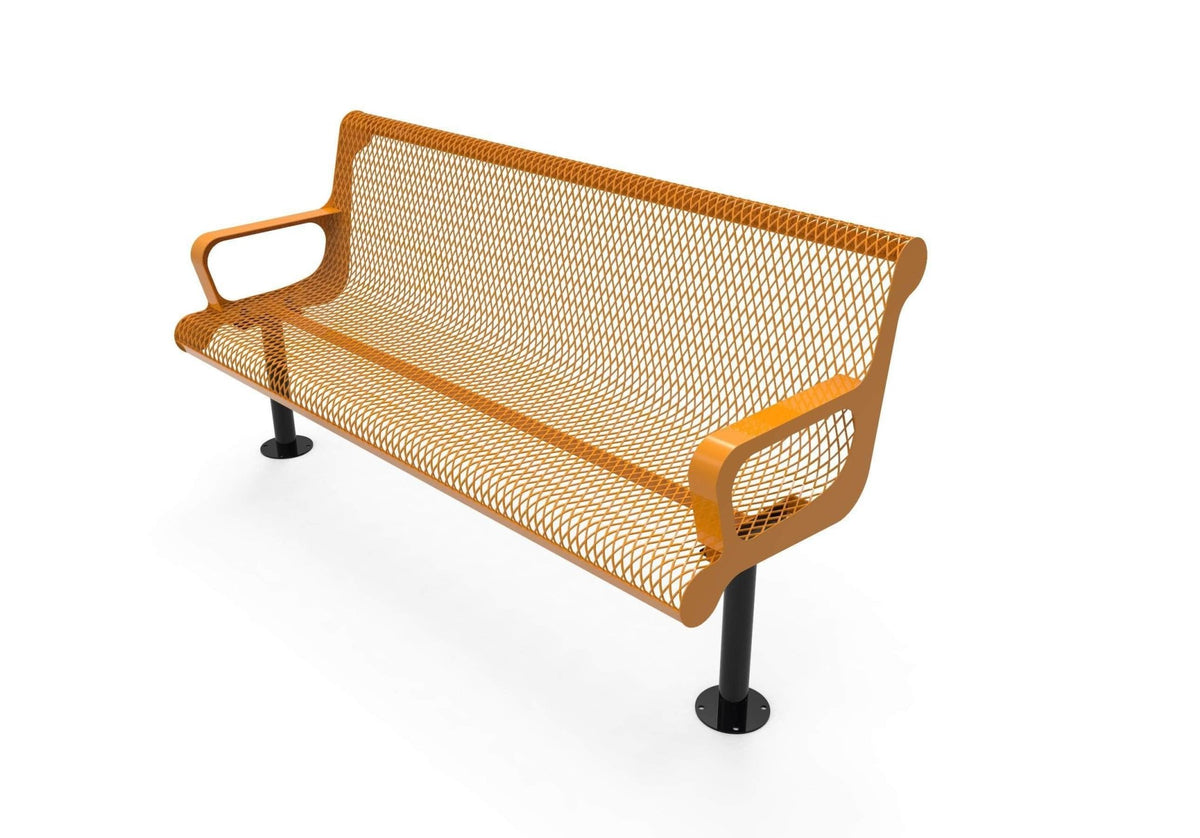 Contoured Park Bench with Arm - Diamond Pattern - Crowd Control Warehouse