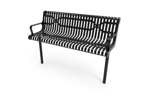 Contoured Park Bench with Arm - Slatted Steel - Crowd Control Warehouse