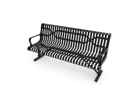 Contoured Park Bench with Arm - Slatted Steel - Crowd Control Warehouse