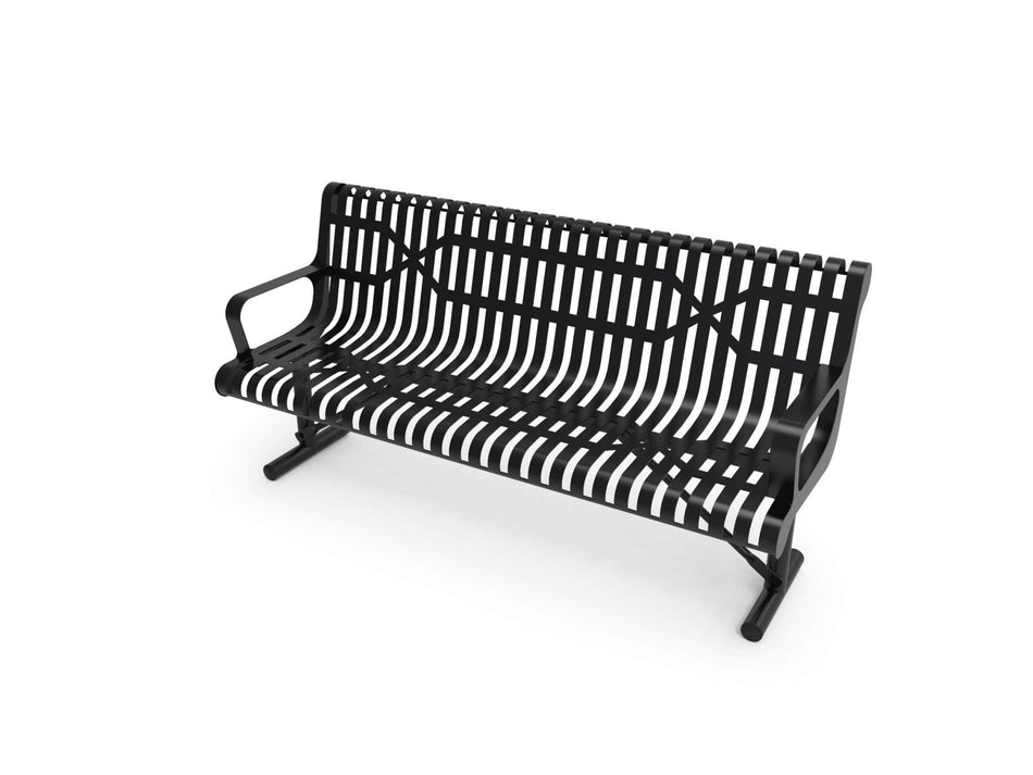 Contoured Park Bench with Arm - Slatted Steel - Crowd Control Warehouse