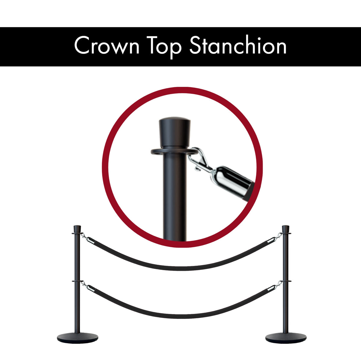 Crown Top Dual Rope Stanchion with Cast Iron Base - Montour Line CILineD - Crowd Control Warehouse