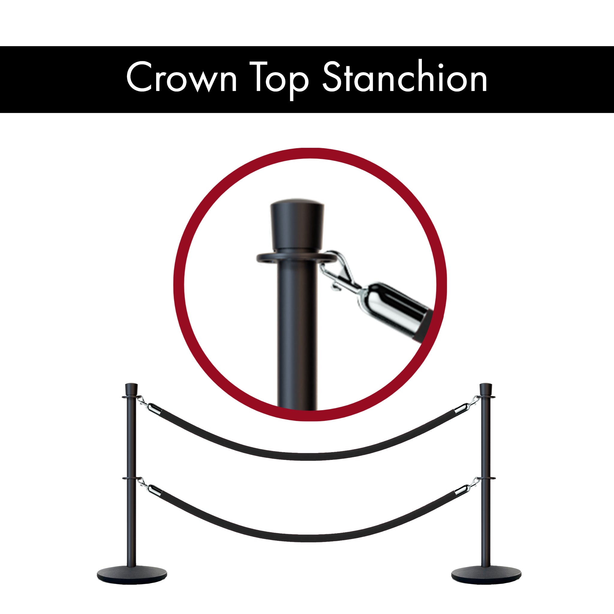 Crown Top Dual Rope Stanchion with Cast Iron Base - Montour Line CILineD - Crowd Control Warehouse