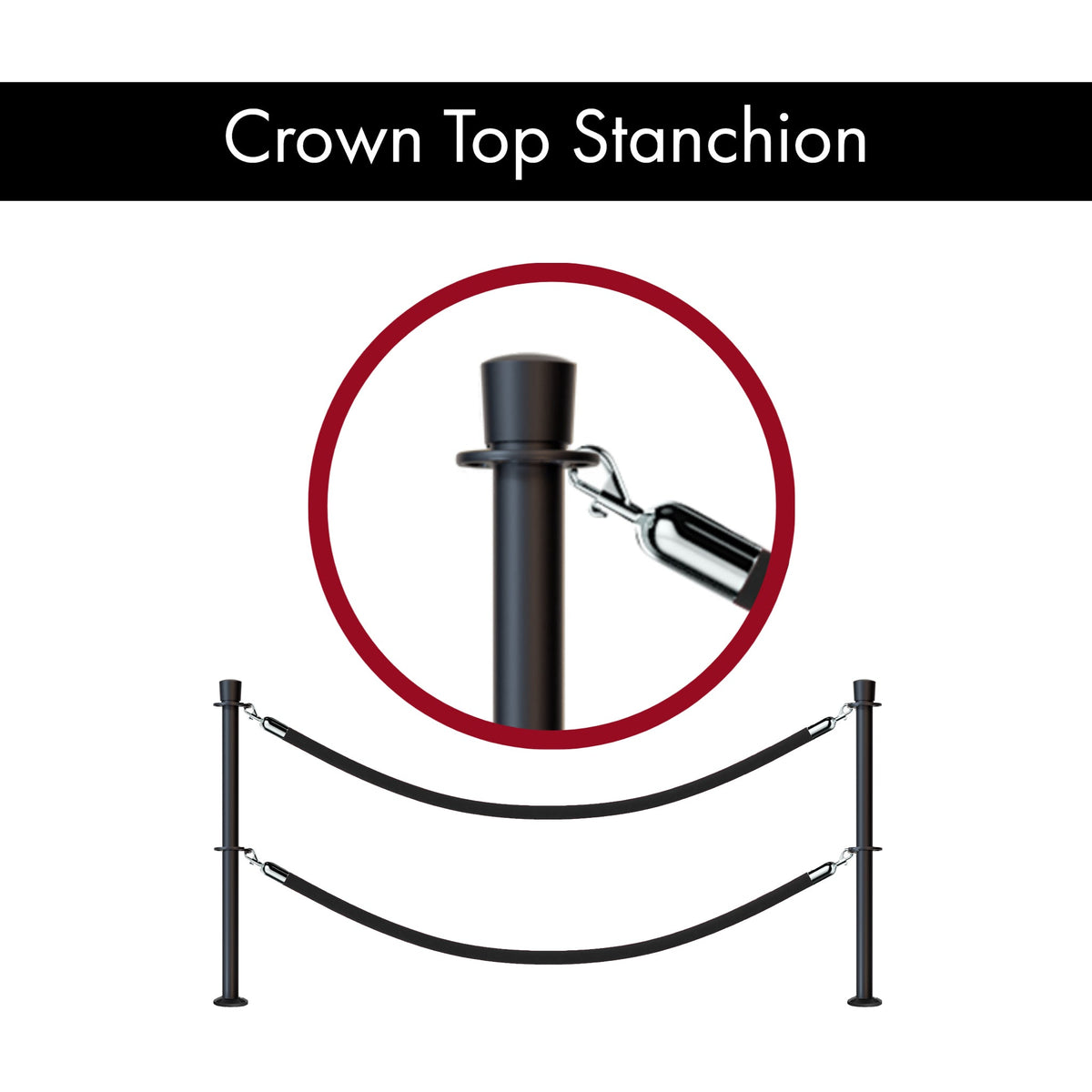 Crown Top Dual Rope Stanchion with Fixed Base - Montour Line CXLineDF - Crowd Control Warehouse