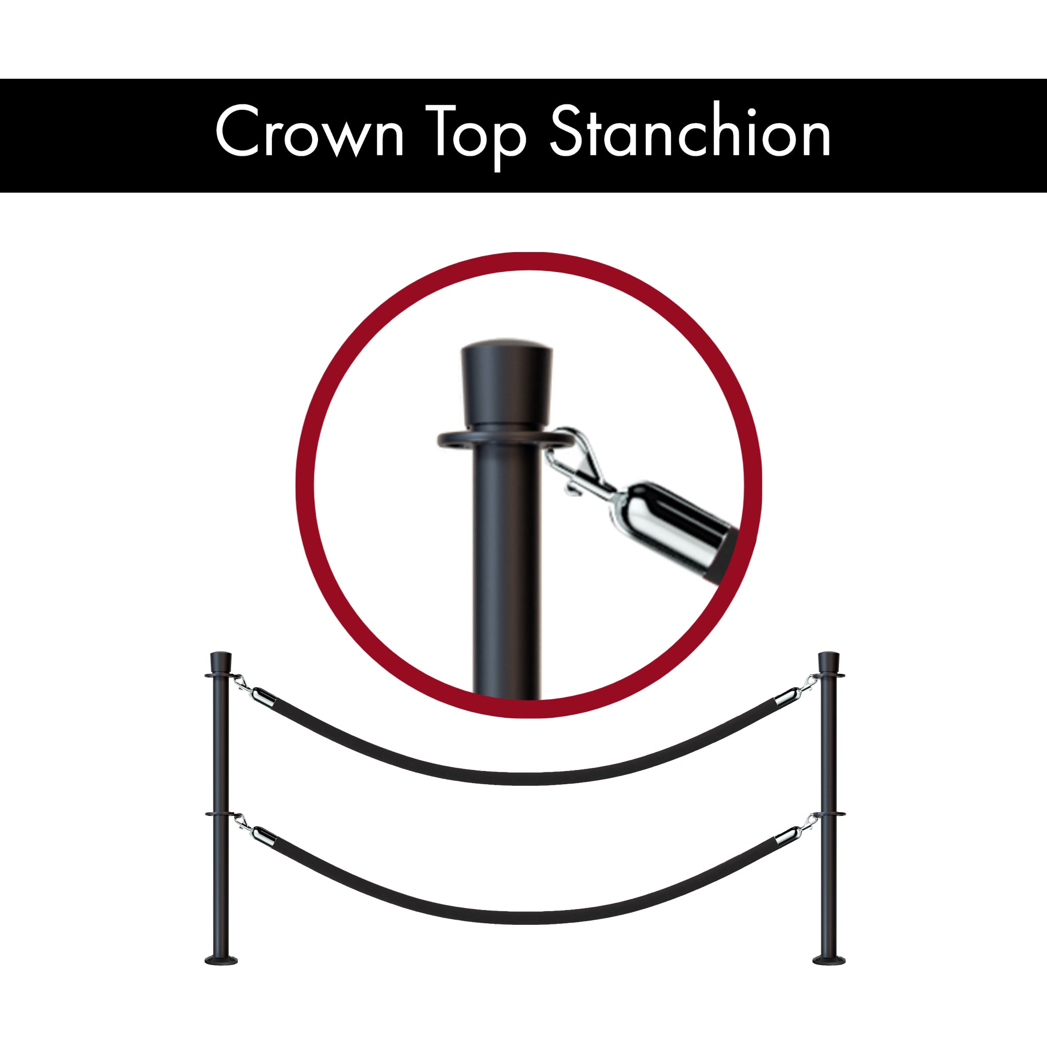 Crown Top Dual Rope Stanchion with Fixed Base - Montour Line CXLineDF - Crowd Control Warehouse