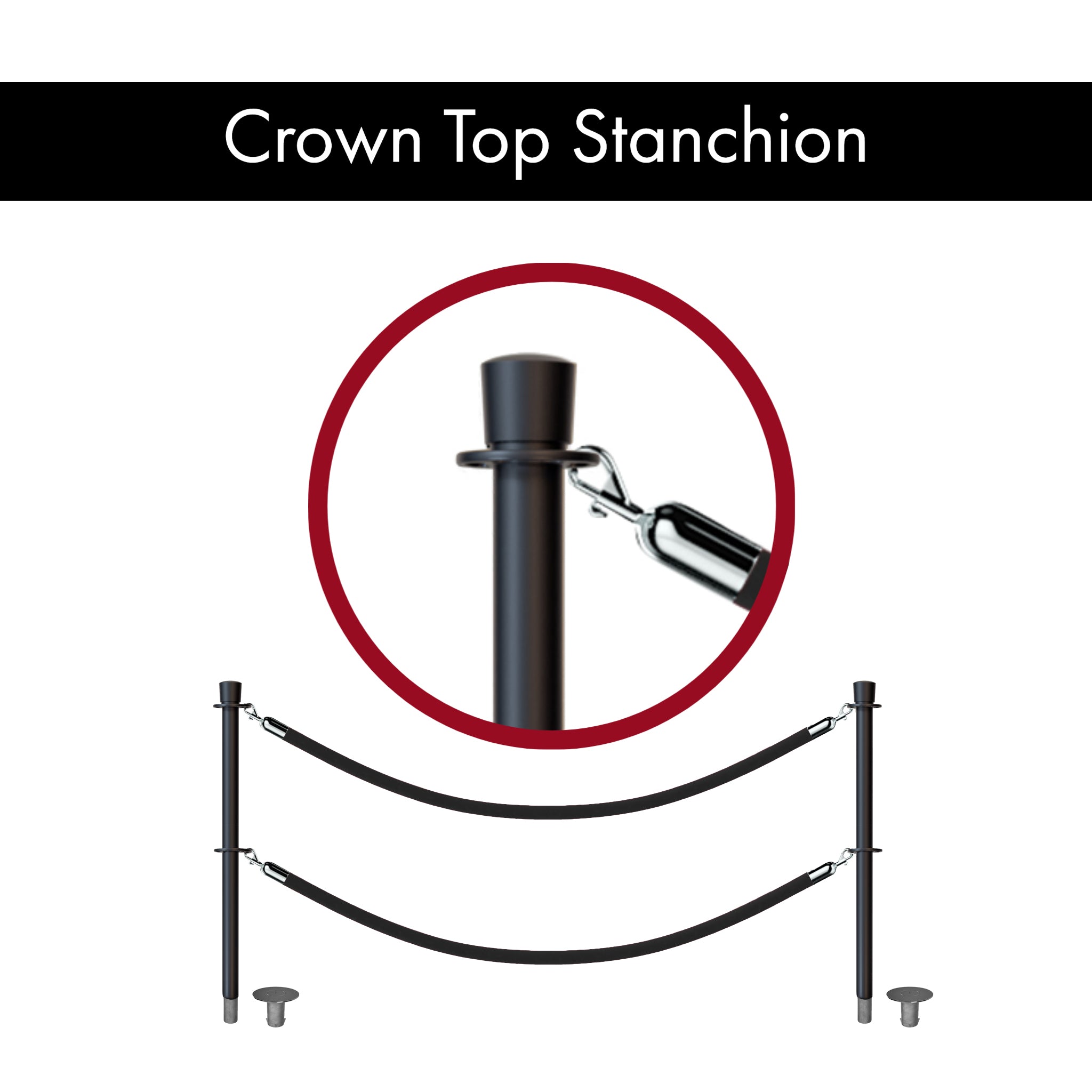 Crown Top Dual Rope Stanchion with Removable Base - Montour Line CXLineDR - Crowd Control Warehouse