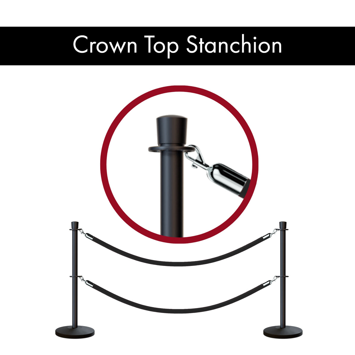 Crown Top Dual Rope Stanchion with Sloped Base - Montour Line CLineD - Crowd Control Warehouse