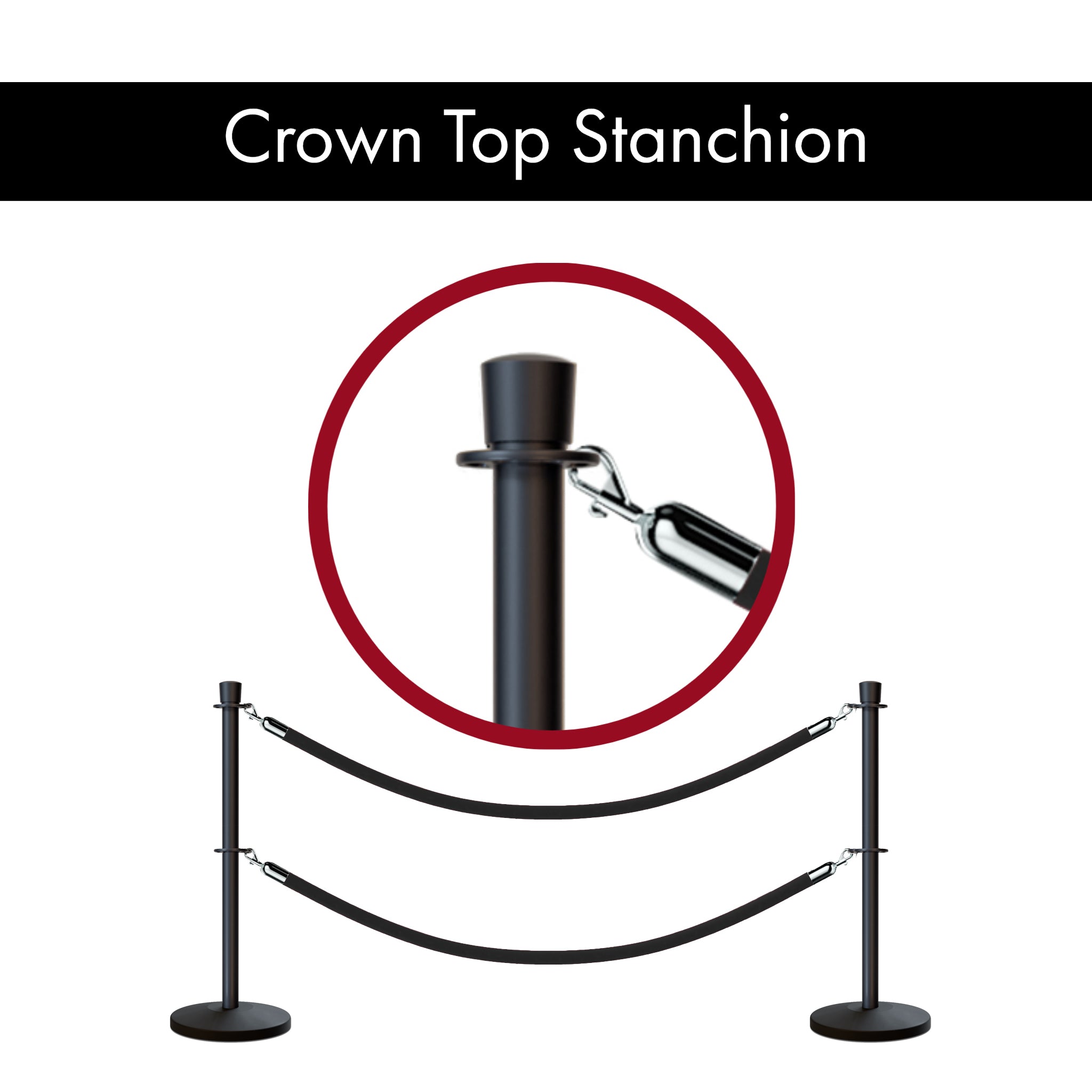 Crown Top Dual Rope Stanchion with Sloped Base - Montour Line CLineD - Crowd Control Warehouse