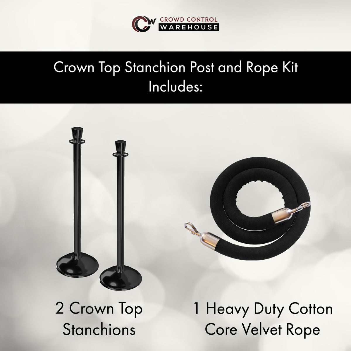 Crown Top Post and Rope Stanchion Kit - Montour Line - Crowd Control Warehouse