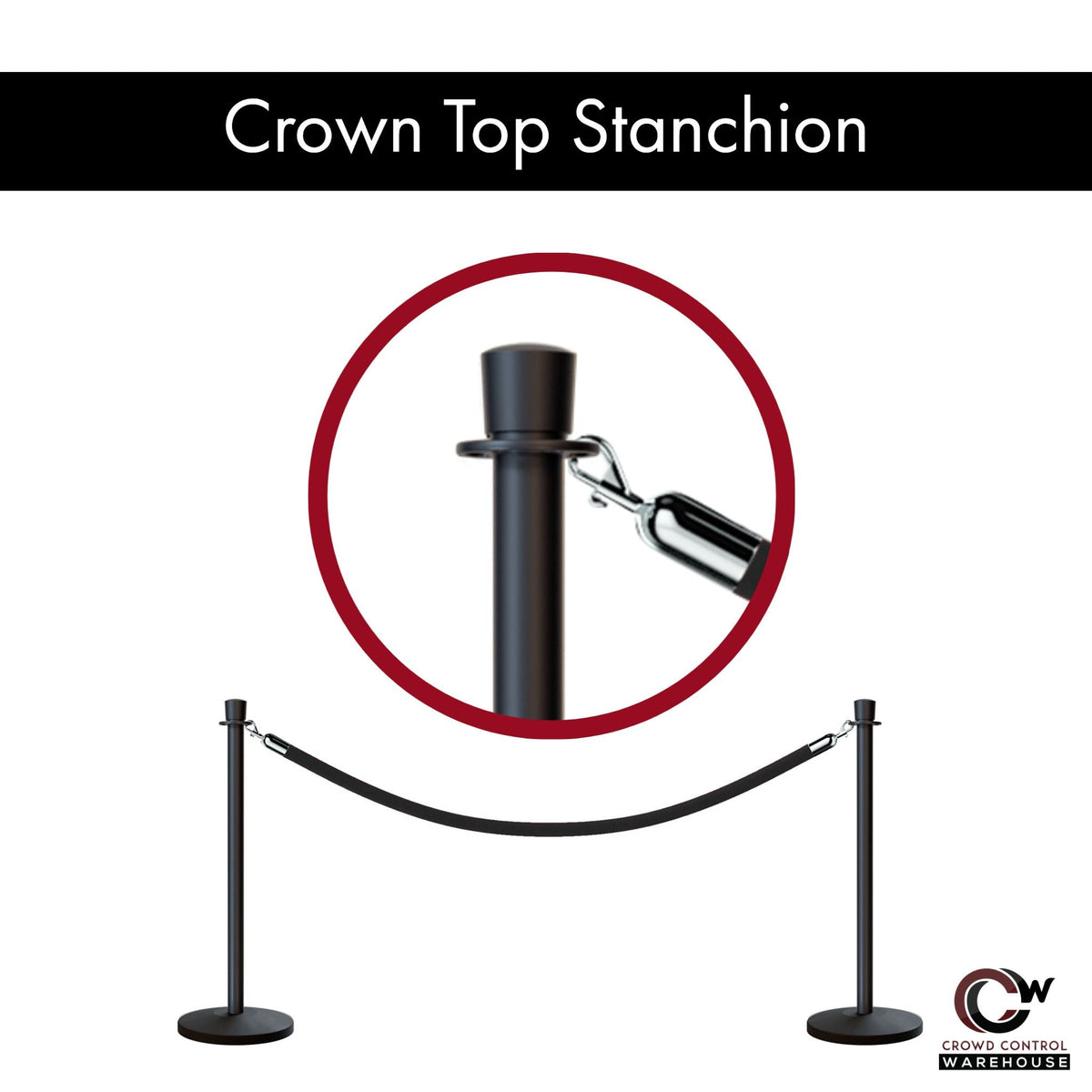 Crown Top Post and Rope Stanchion Kit - Montour Line - Crowd Control Warehouse
