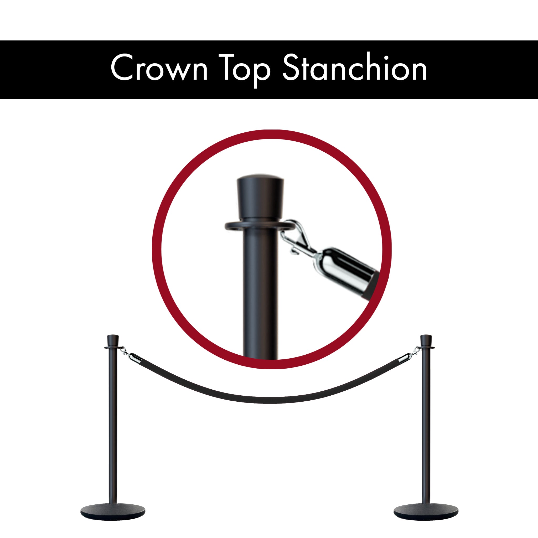 Crown Top Post and Rope Stanchion with Cast Iron Base - Montour Line CILine - Crowd Control Warehouse