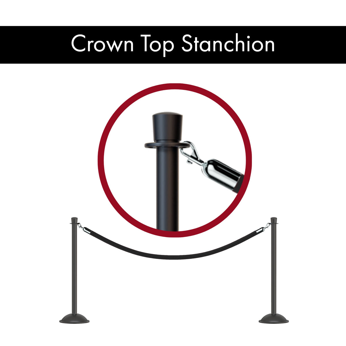 Crown Top Post and Rope Stanchion with Dome Base - Montour Line CDLine - Crowd Control Warehouse