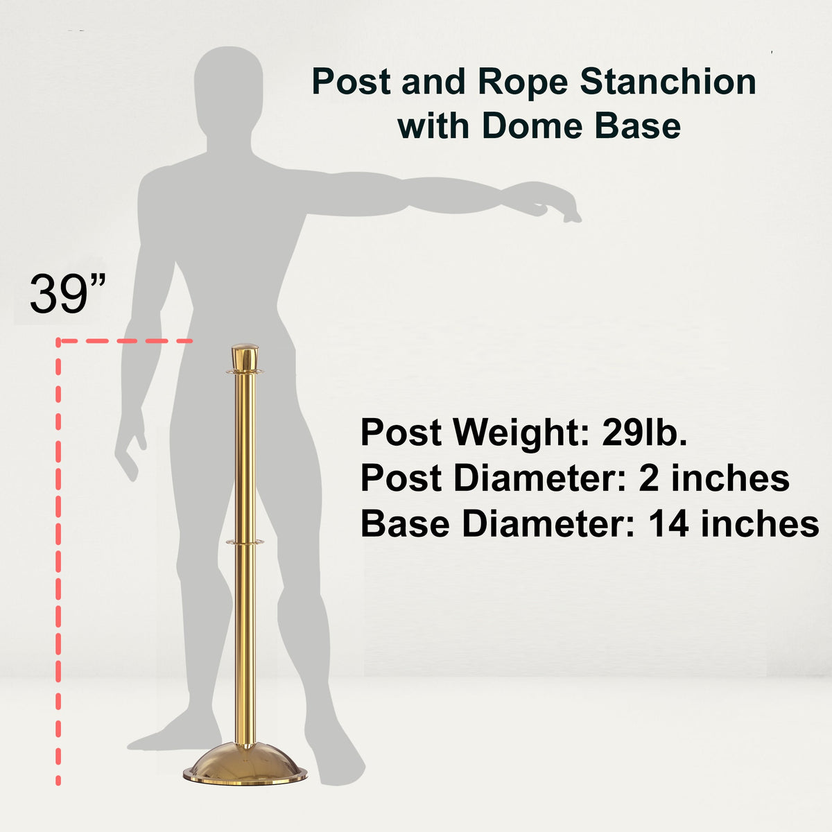 Crown Top Post and Rope Stanchion with Dome Base - Montour Line CDLineD - Crowd Control Warehouse