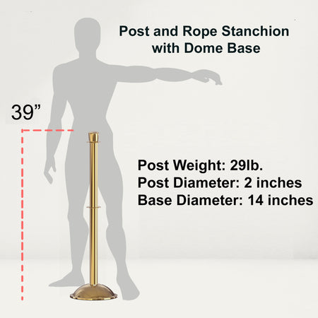 Crown Top Post and Rope Stanchion with Dome Base - Montour Line CDLineD - Crowd Control Warehouse