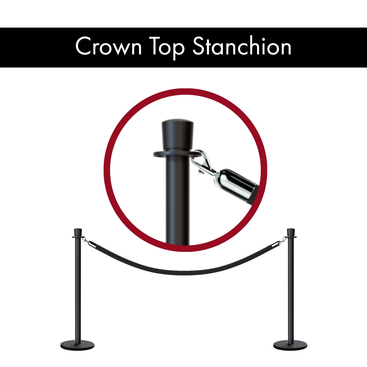 Crown Top Post and Rope Stanchion with Roller Base - Montour Line CELine - Crowd Control Warehouse