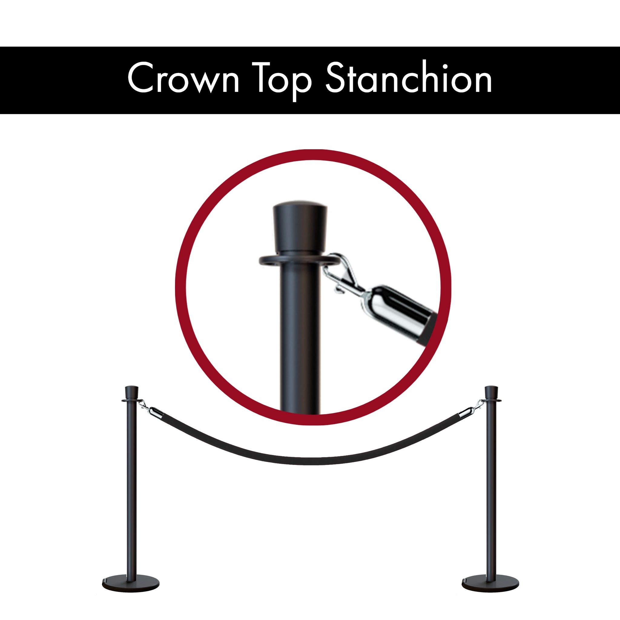 Crown Top Post and Rope Stanchion with Roller Base - Montour Line CELine - Crowd Control Warehouse