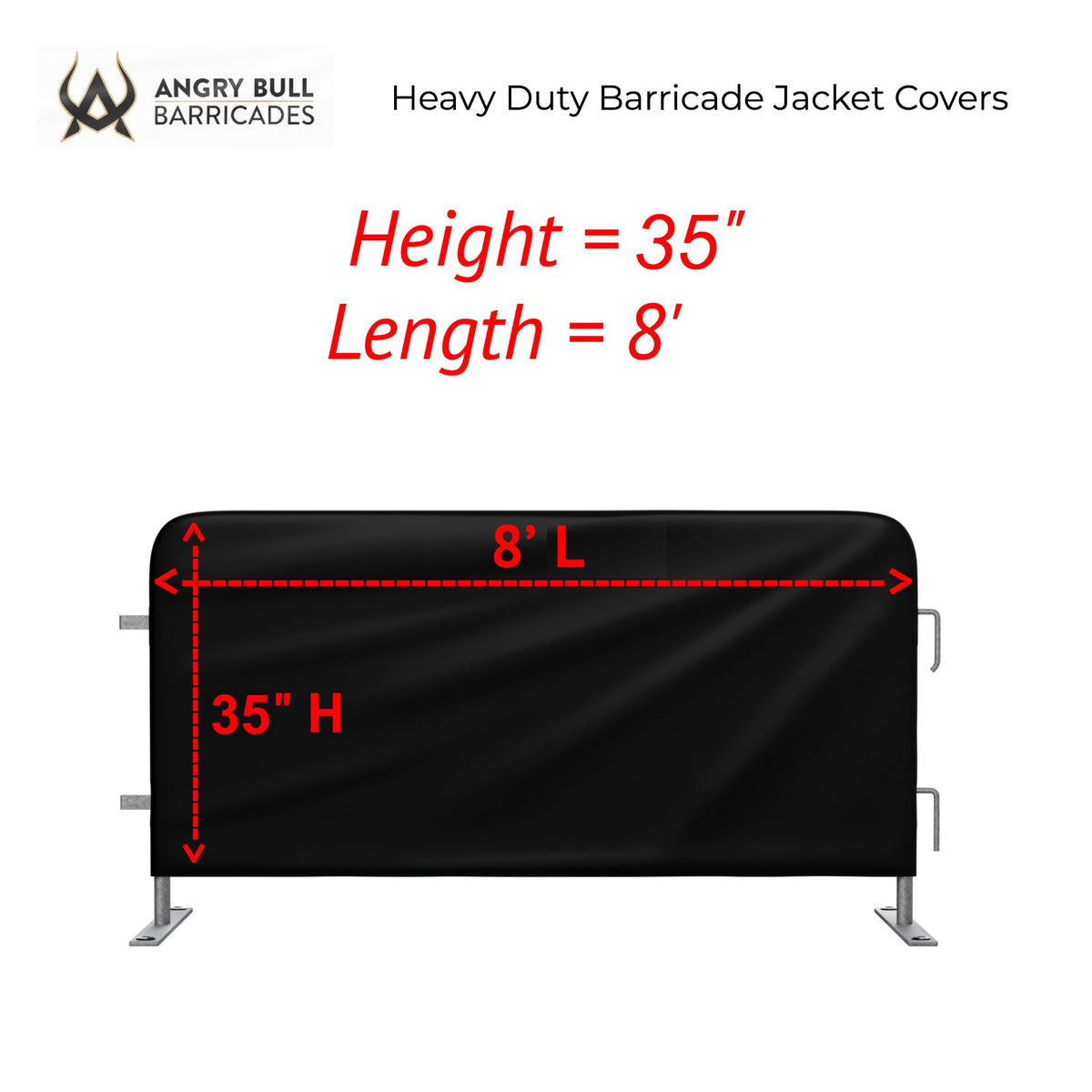 Custom Printed Heavy Duty Barricade Jacket Covers For 8.5 FT Barricades - Angry Bull Barricades - Crowd Control Warehouse