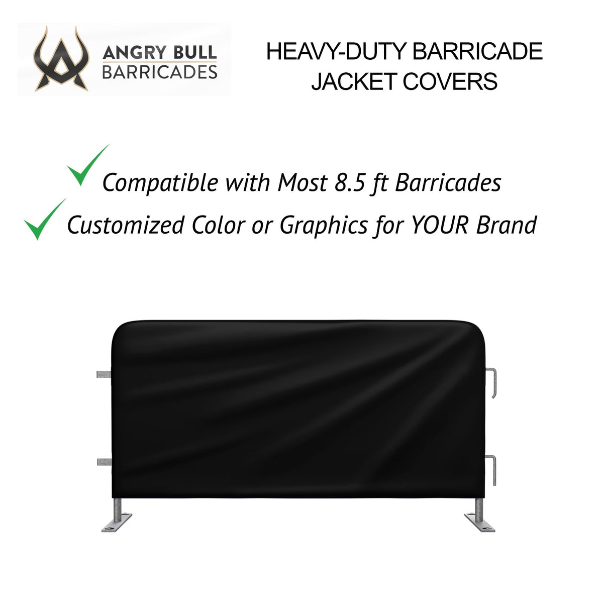 Custom Printed Heavy Duty Barricade Jacket Covers For 8.5 FT Barricades - Angry Bull Barricades - Crowd Control Warehouse