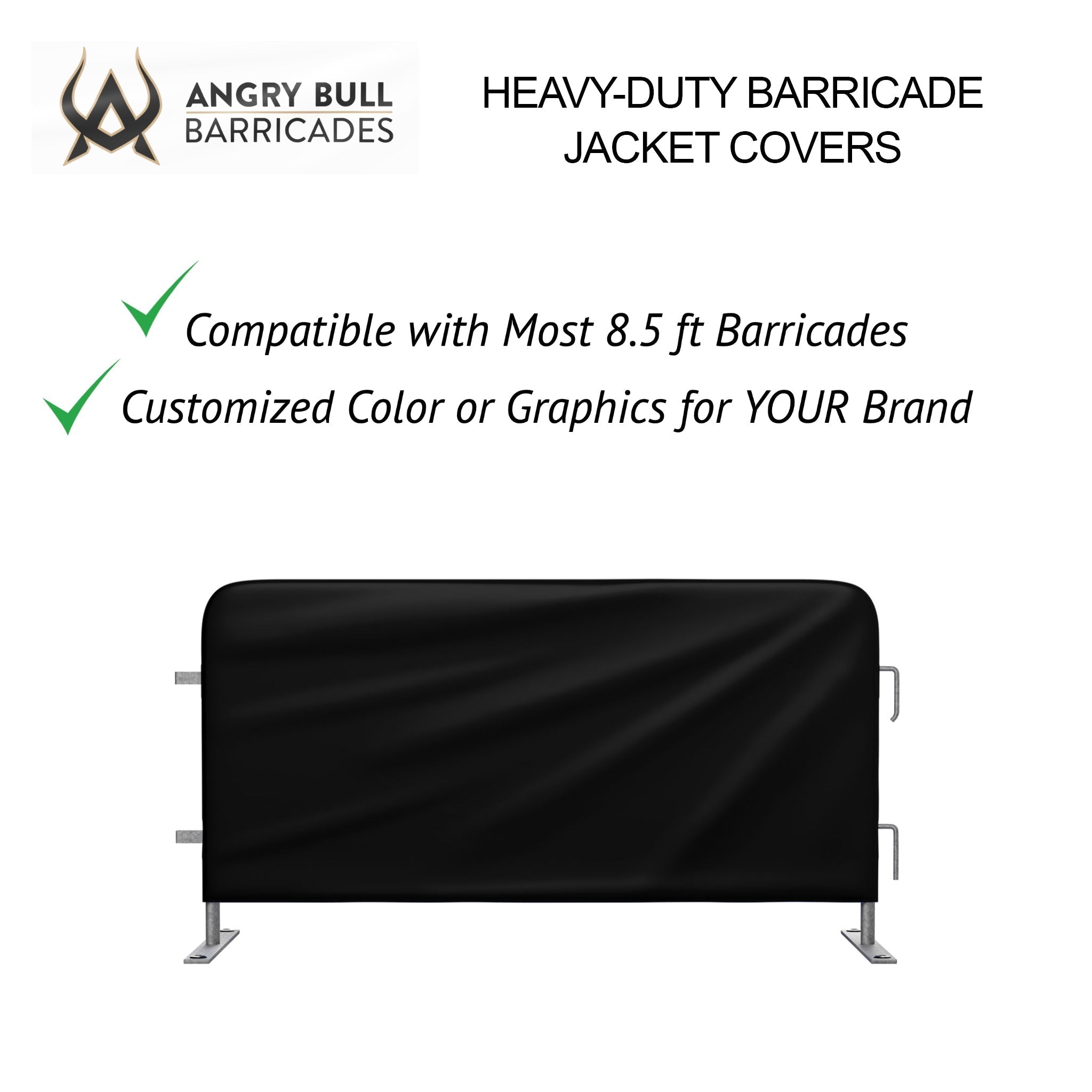 Custom Printed Heavy Duty Barricade Jacket Covers For 8.5 FT Barricades - Angry Bull Barricades - Crowd Control Warehouse