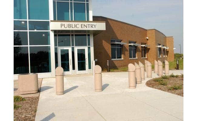 Cylindrical Bollard with Beveled Top and Reveal Line - Crowd Control Warehouse