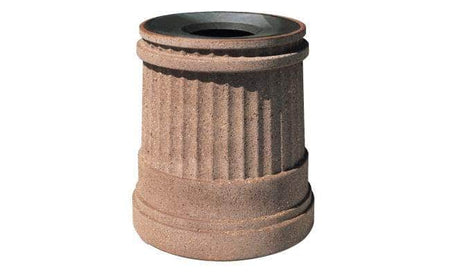 Decorative Round Concrete Waste Container with Aluminum Funnel Lid - 31 Gallon Capacity - Crowd Control Warehouse