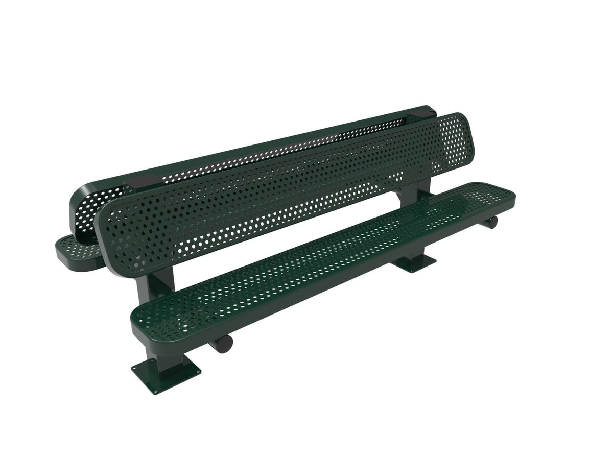 Double Pedestal Park Bench with Back - Circular Pattern - Crowd Control Warehouse