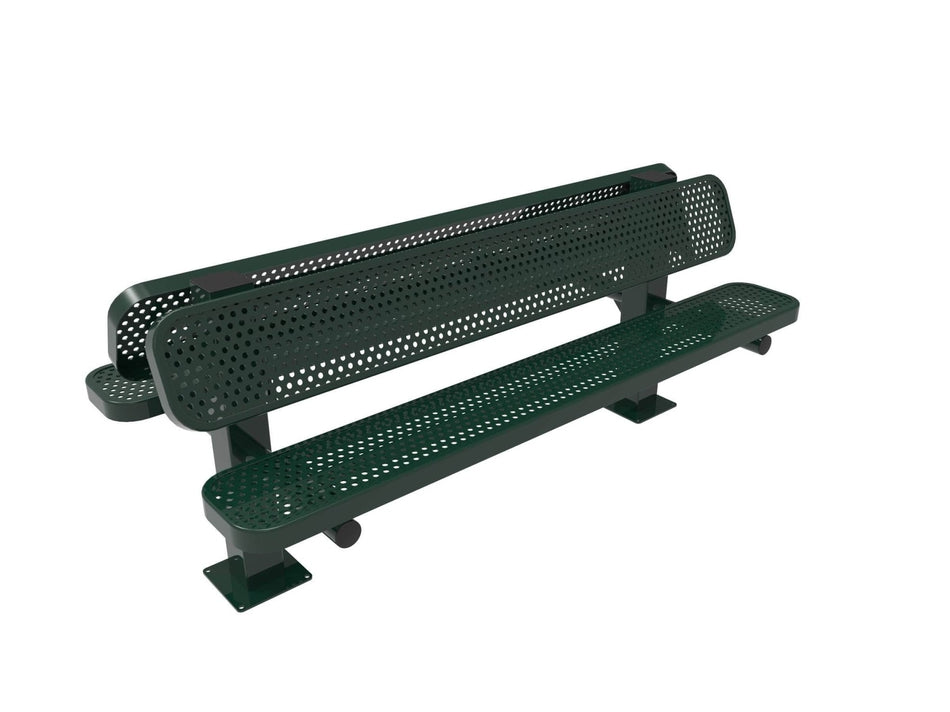 Double Pedestal Park Bench with Back - Circular Pattern - Crowd Control Warehouse