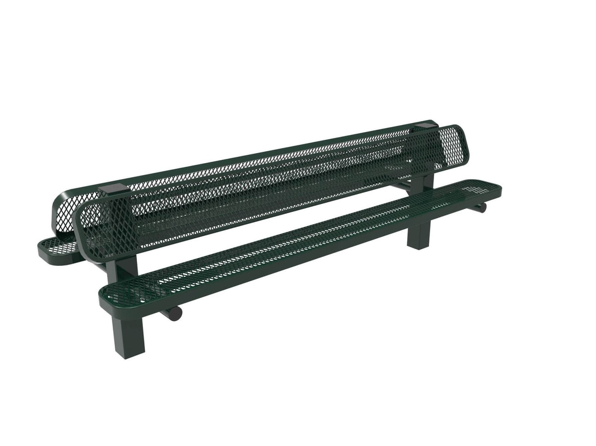 Double Pedestal Park Bench with Back - Diamond Pattern - Crowd Control Warehouse