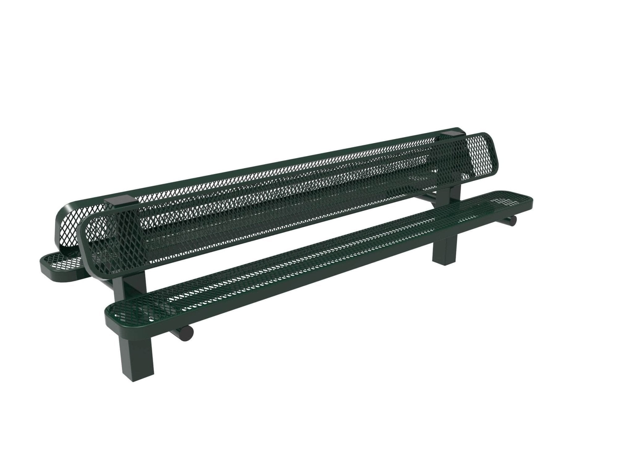 Double Pedestal Park Bench with Back - Diamond Pattern - Crowd Control Warehouse