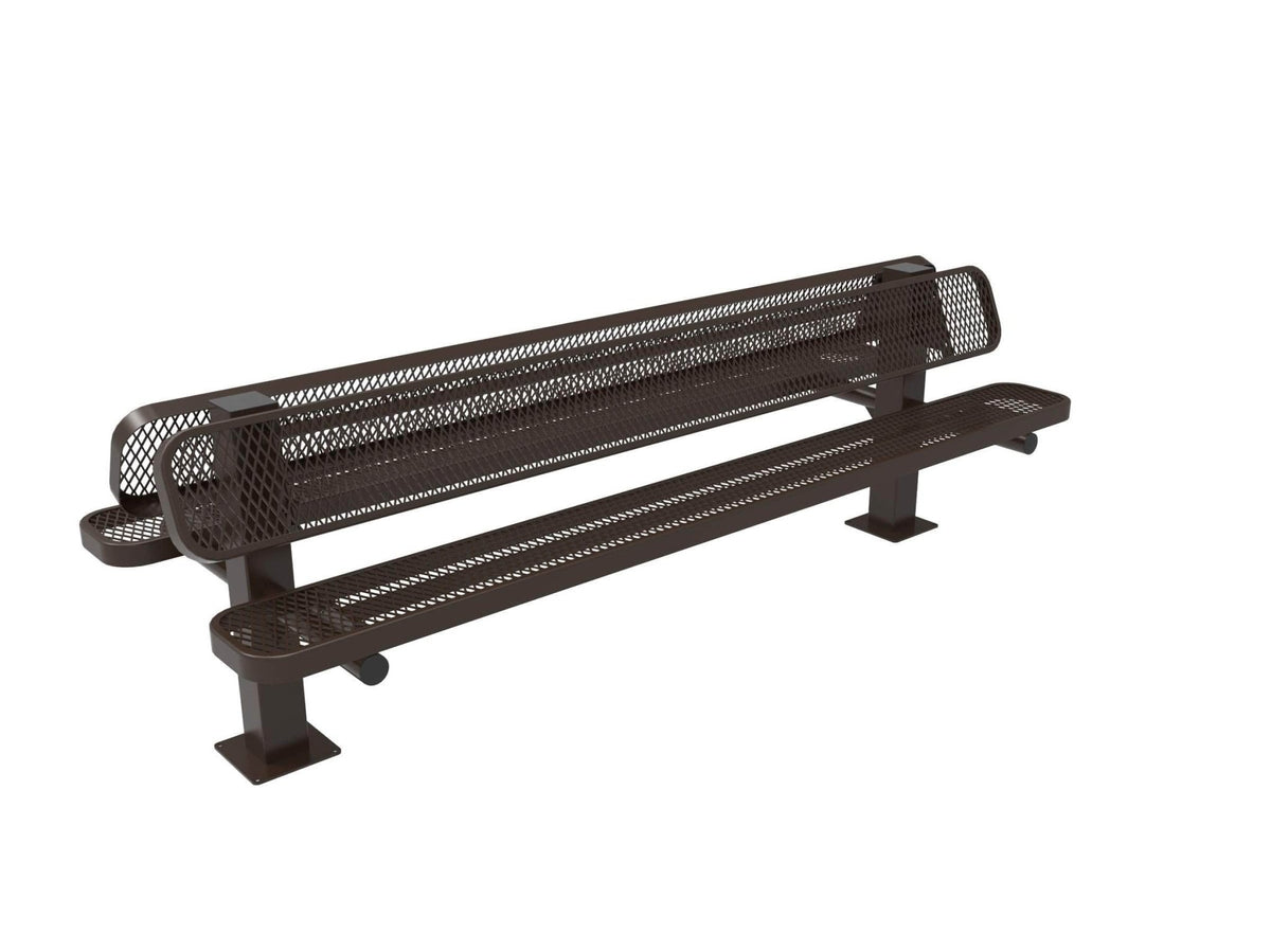 Double Pedestal Park Bench with Back - Diamond Pattern - Crowd Control Warehouse