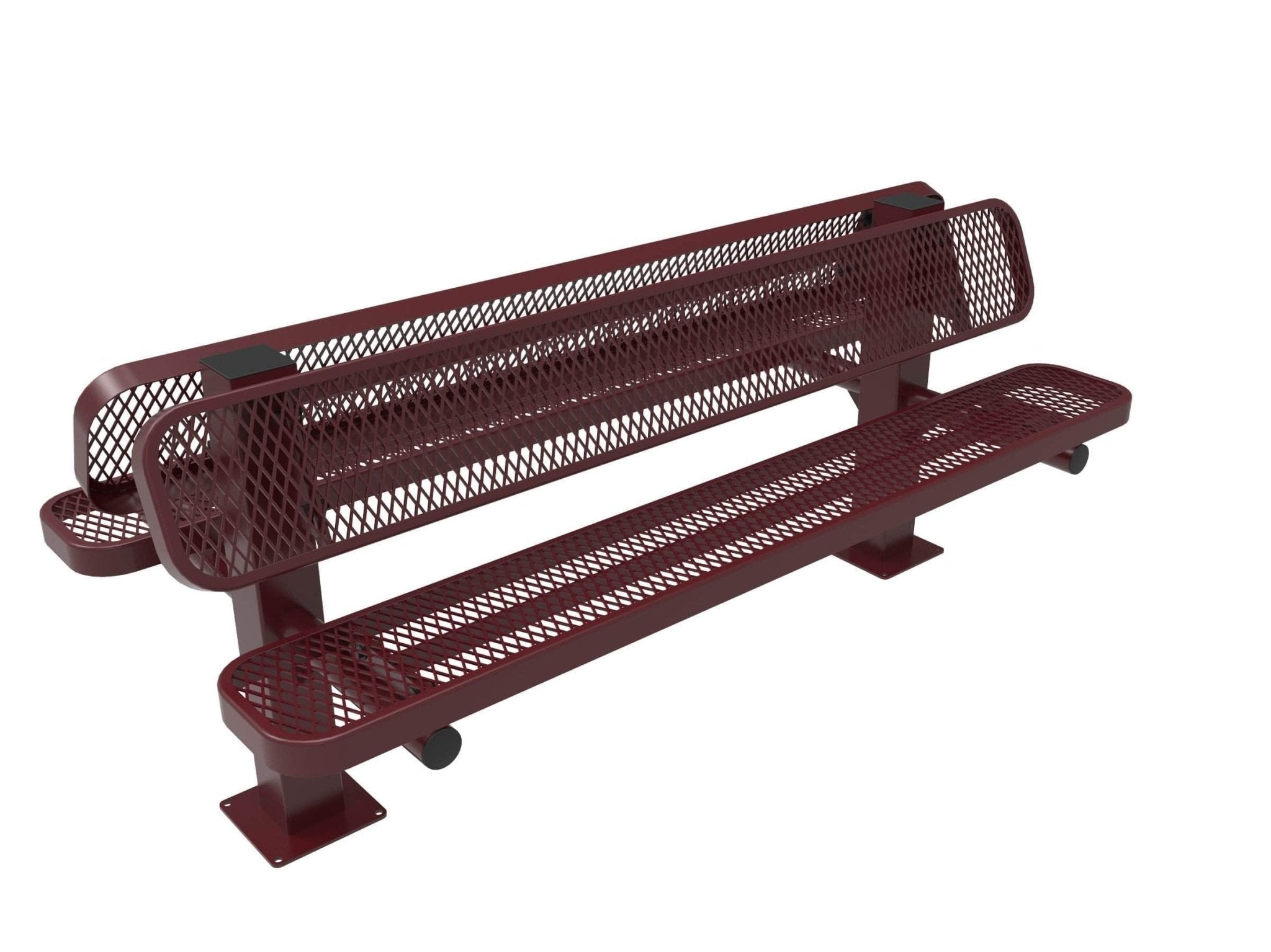 Double Pedestal Park Bench with Back - Diamond Pattern - Crowd Control Warehouse