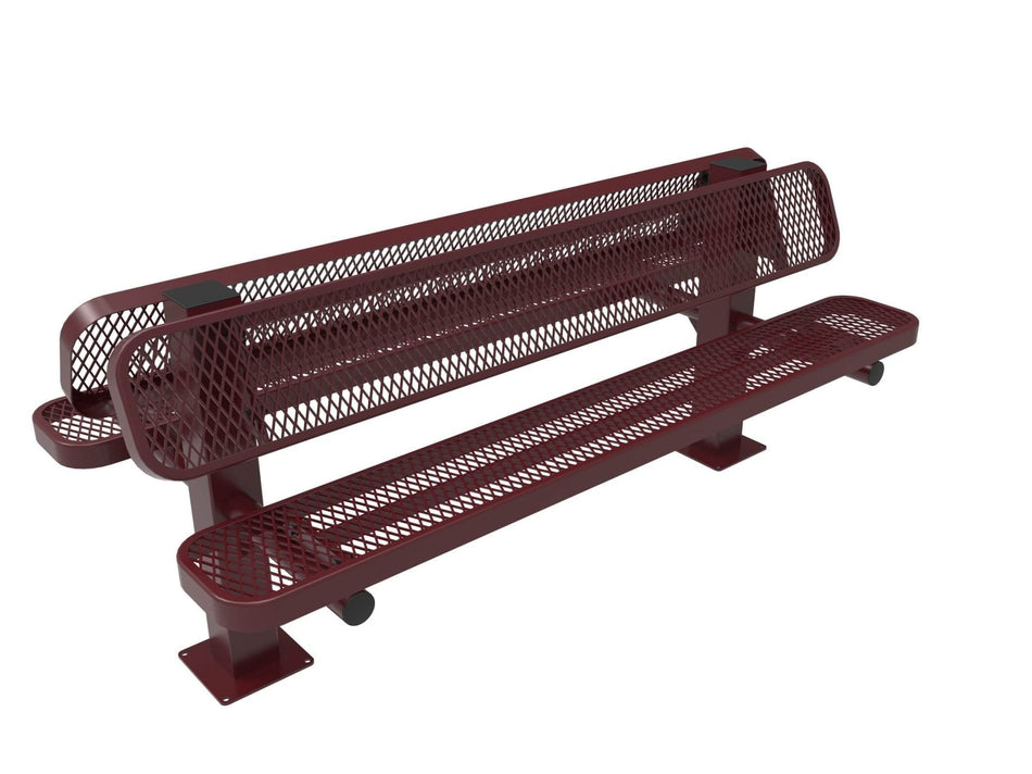 Double Pedestal Park Bench with Back - Diamond Pattern - Crowd Control Warehouse