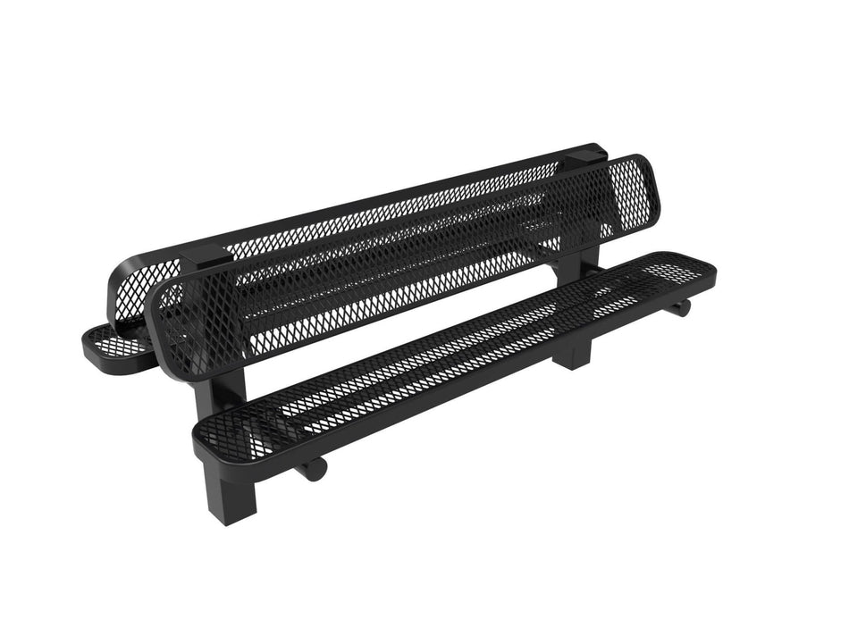 Double Pedestal Park Bench with Back - Diamond Pattern - Crowd Control Warehouse