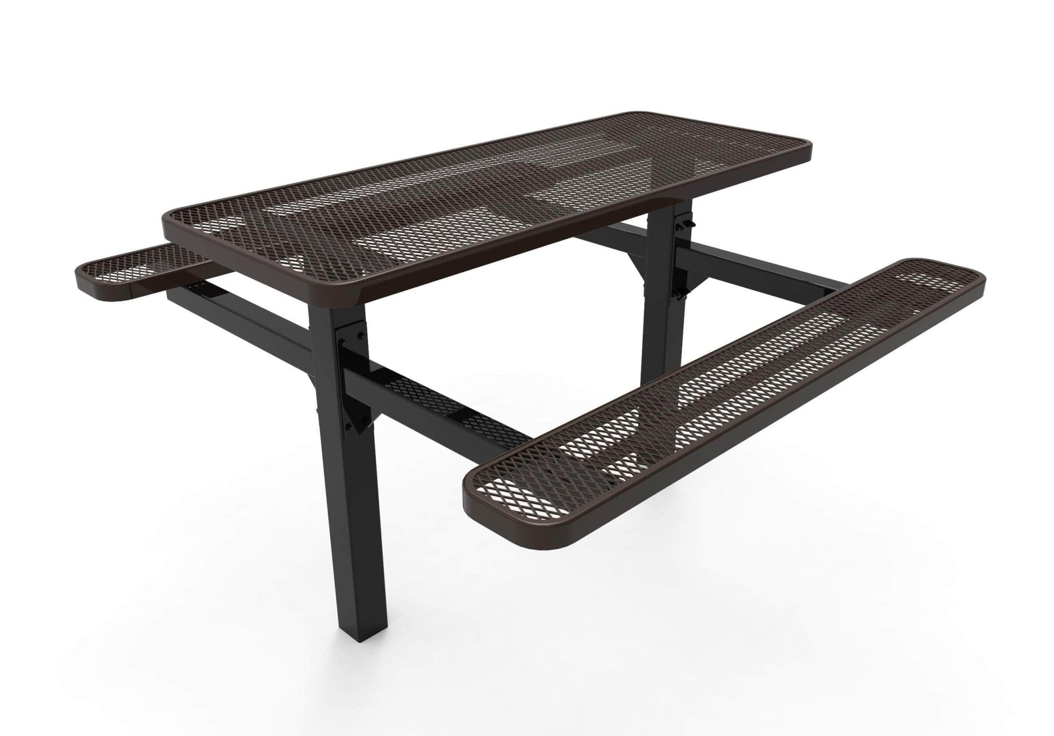 Double Pedestal Rectangular Picnic Table - Diamond Pattern - Inground Mount - Crowd Control Warehouse