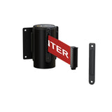 Fixed Wall Mount Retractable Belt Barrier with Fixed Belt End, Black Steel Case, 14 ft or 16 ft Belt - Montour Line WM215 - Crowd Control Warehouse
