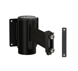 Fixed Wall Mount Retractable Belt Barrier with Magnetic Belt End, Black Steel Case, 14 ft or 16 ft Belt - Montour Line WM215 - Crowd Control Warehouse