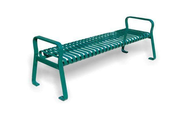 Flat Metal Backless Park Bench with Arms - Crowd Control Warehouse