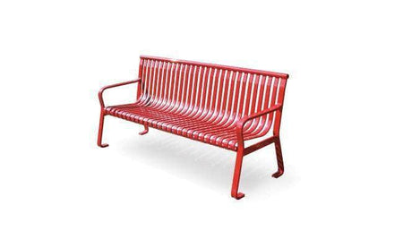 Flat Metal Straight Back Park Bench with Arms - Crowd Control Warehouse