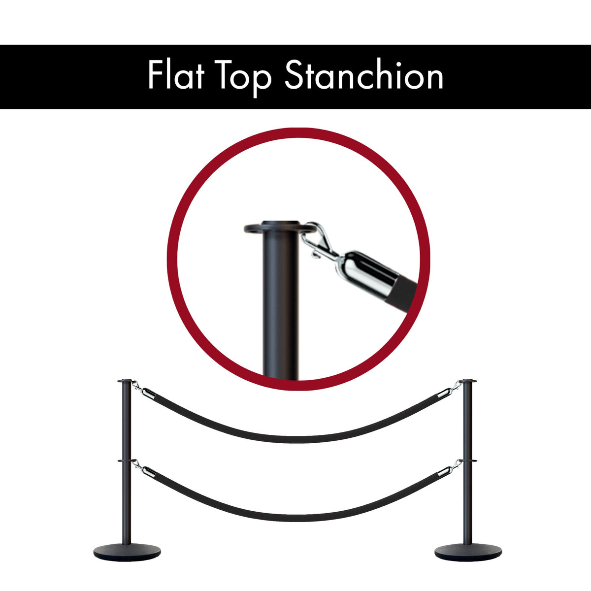 Flat Top Dual Rope Stanchion with Cast Iron Base - Montour Line CILineD - Crowd Control Warehouse
