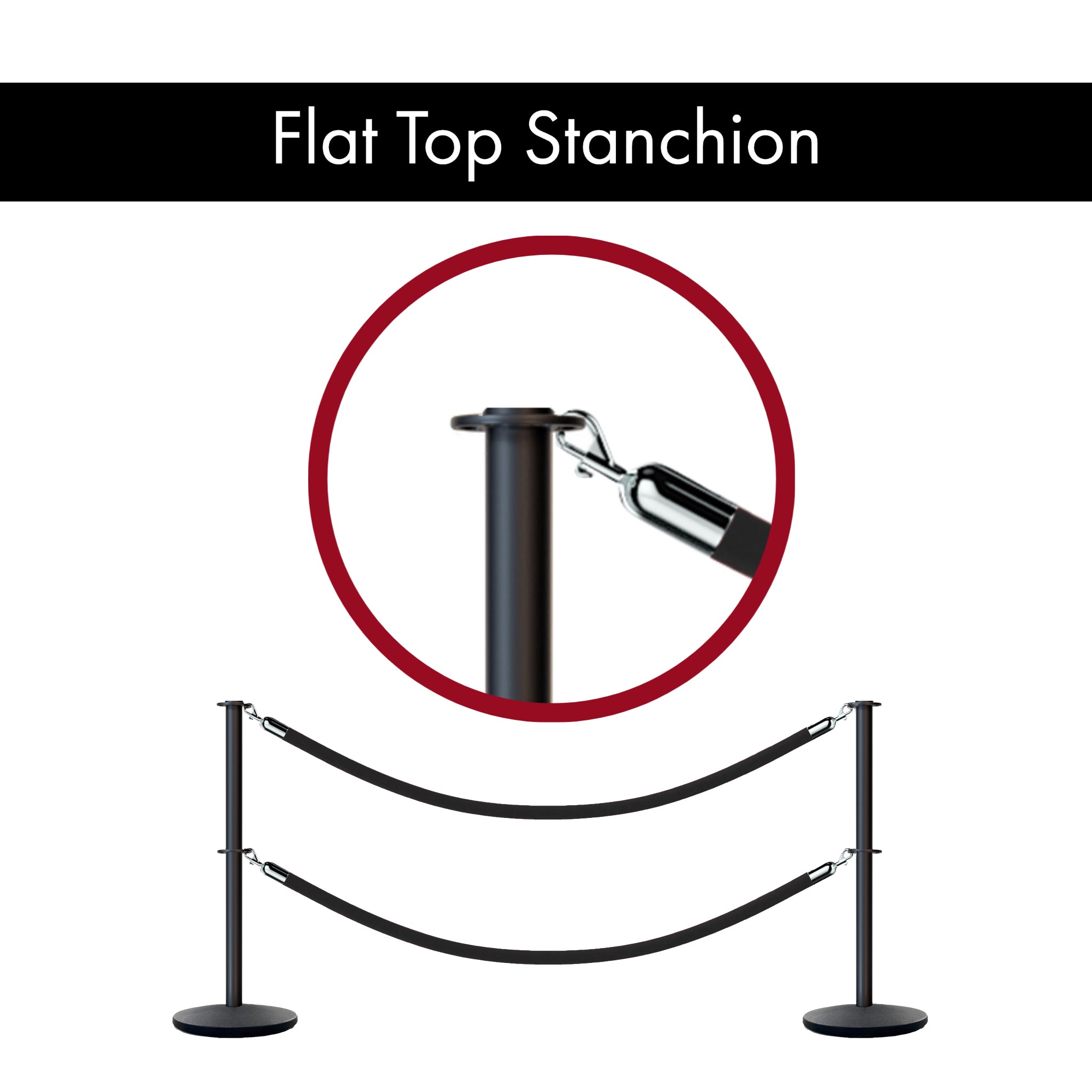 Flat Top Dual Rope Stanchion with Cast Iron Base - Montour Line CILineD - Crowd Control Warehouse