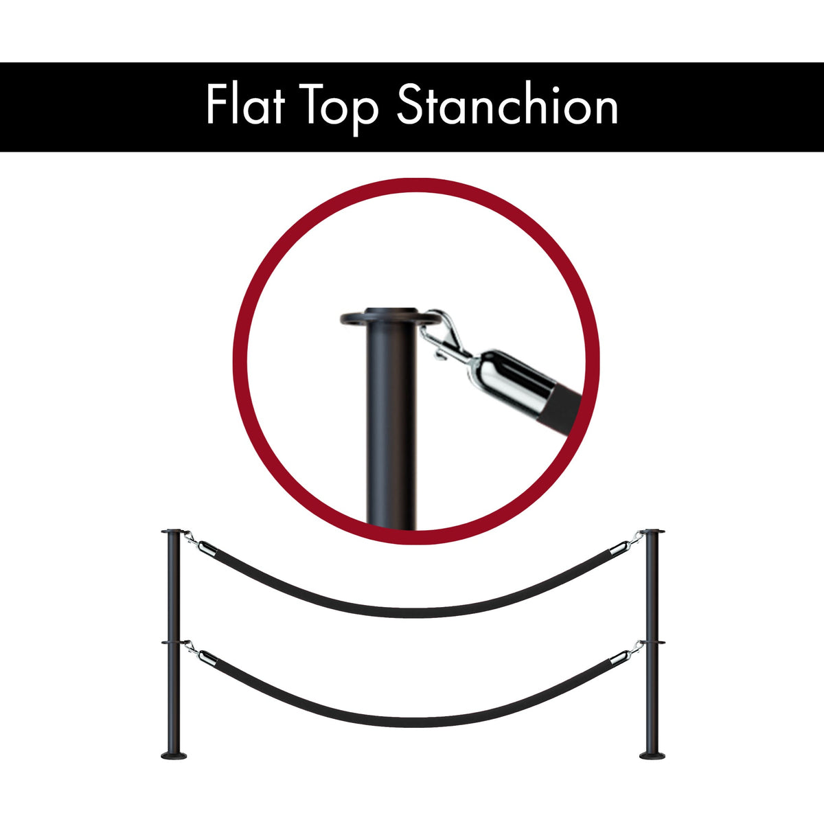 Flat Top Dual Rope Stanchion with Fixed Base - Montour Line CXLineDF - Crowd Control Warehouse