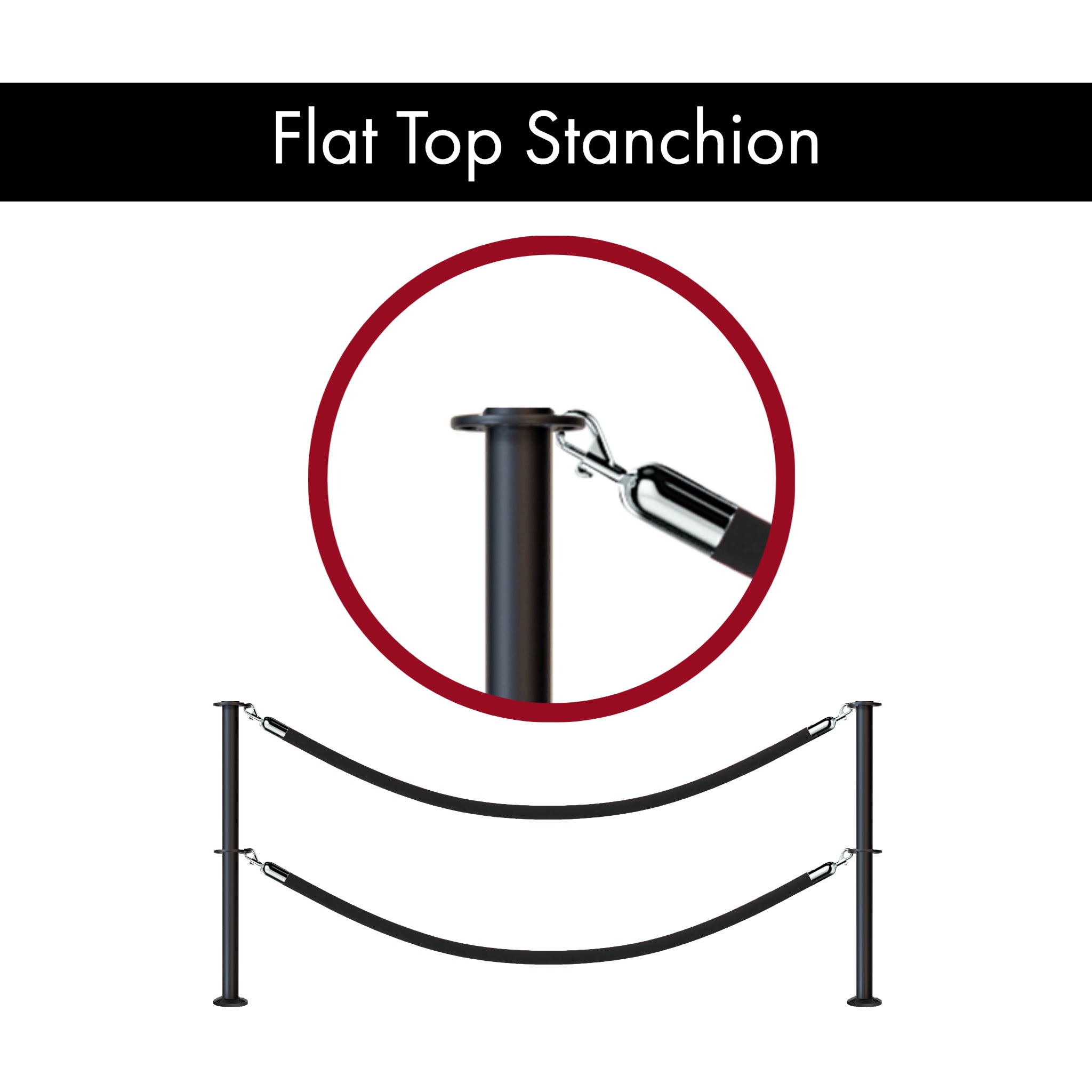 Flat Top Dual Rope Stanchion with Fixed Base - Montour Line CXLineDF - Crowd Control Warehouse