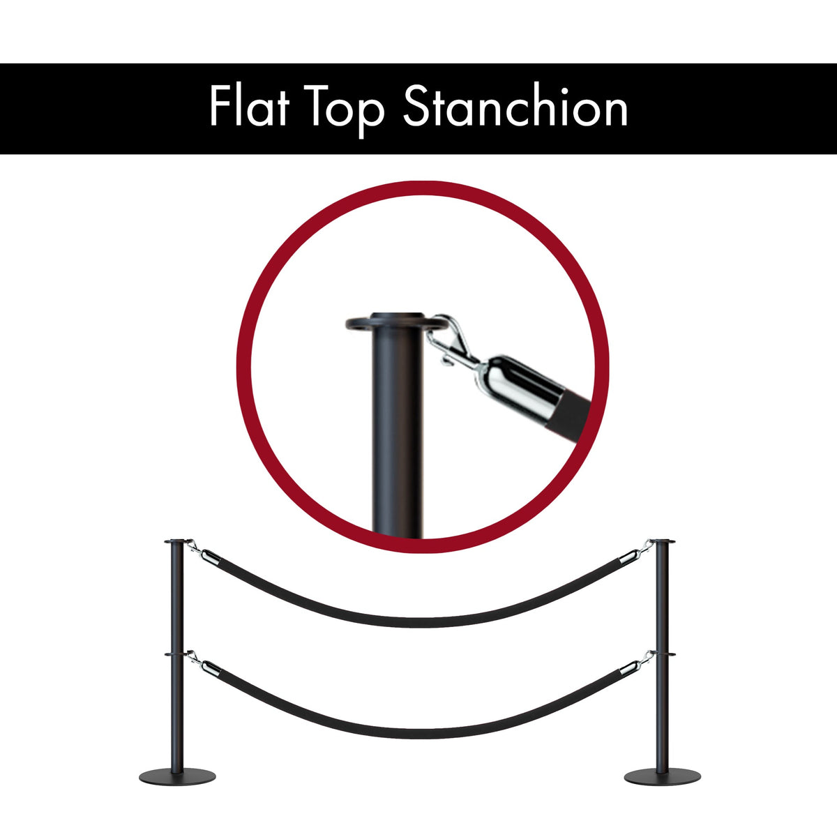 Flat Top Dual Rope Stanchion with Low Profile Base - Montour Line CXLineD - Crowd Control Warehouse