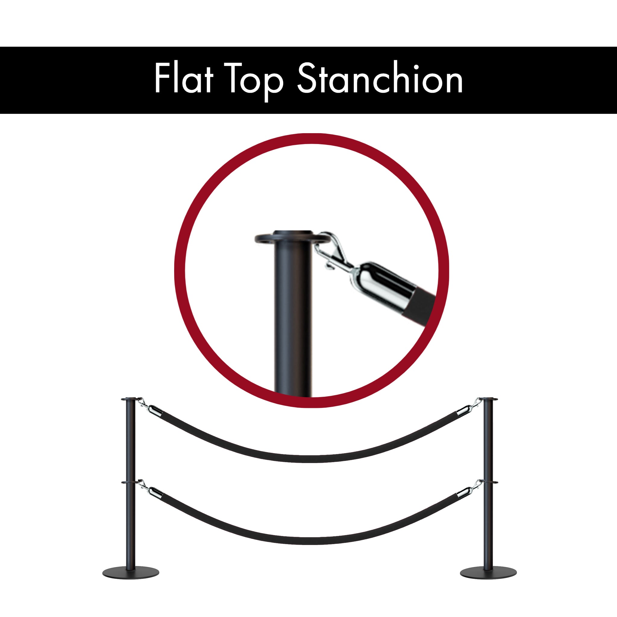 Flat Top Dual Rope Stanchion with Low Profile Base - Montour Line CXLineD - Crowd Control Warehouse