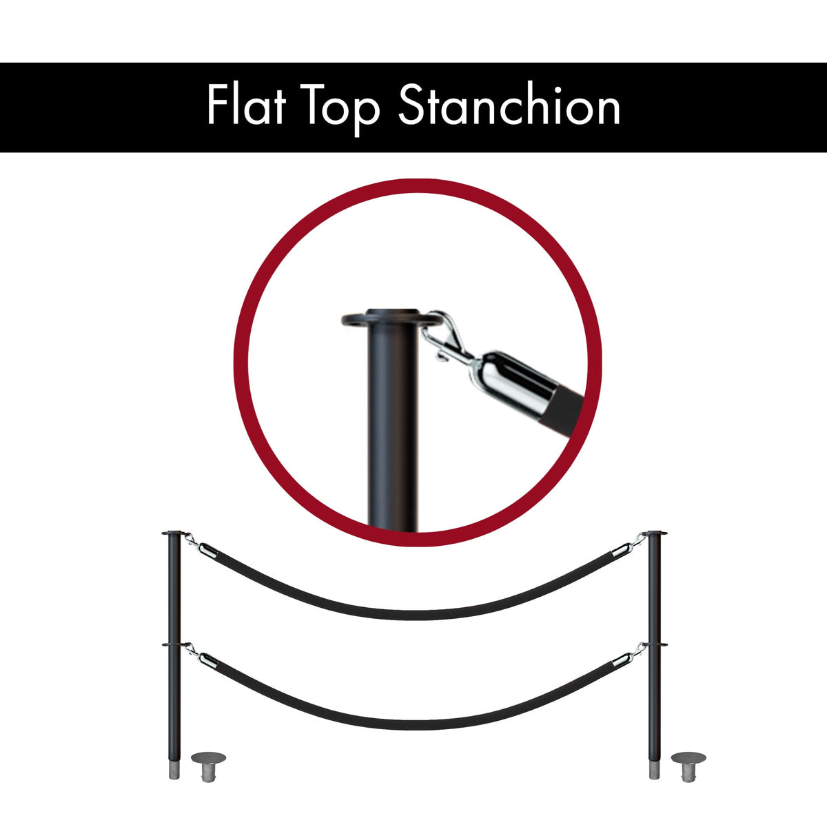 Flat Top Dual Rope Stanchion with Removable Base - Montour Line CXLineDR - Crowd Control Warehouse