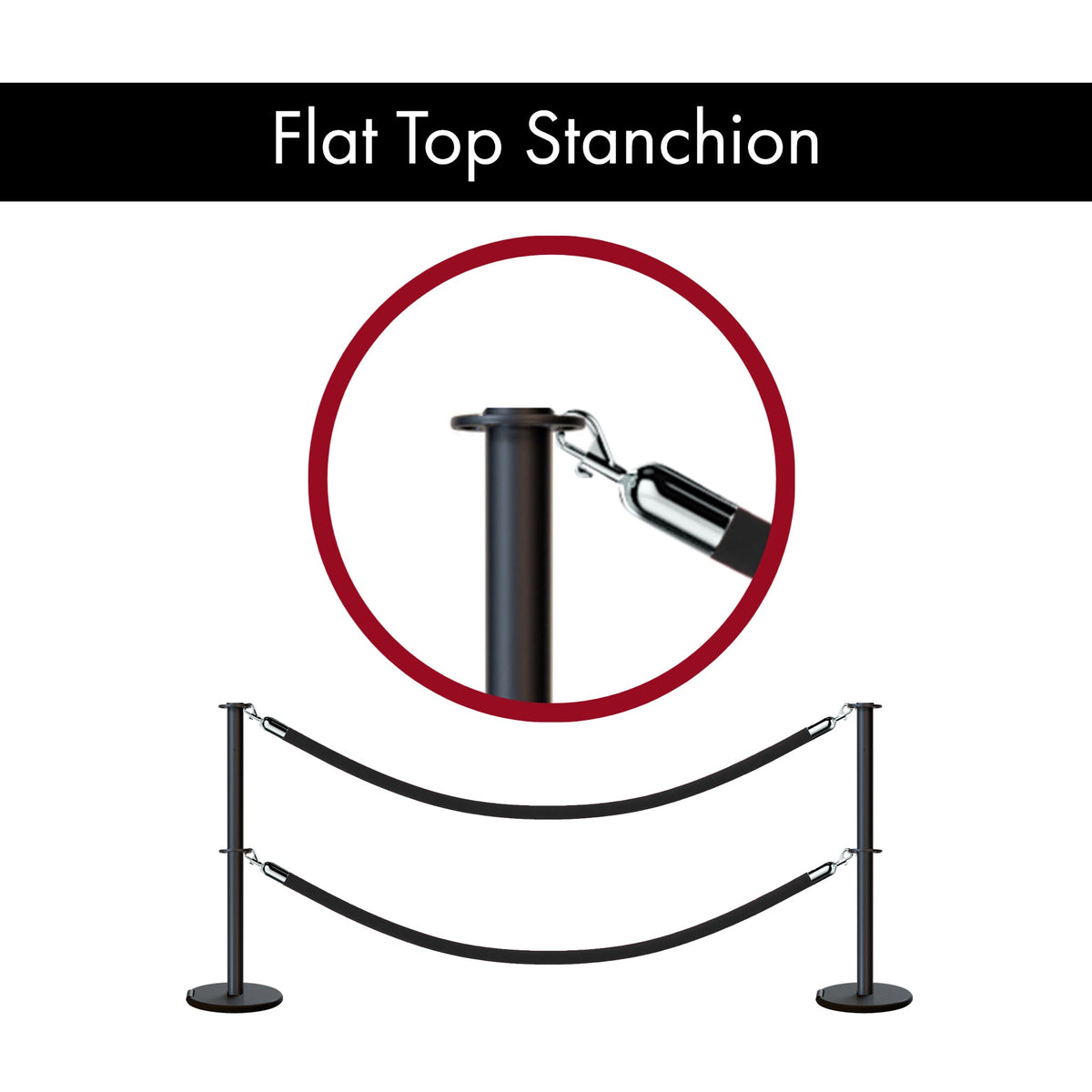 Flat Top Dual Rope Stanchion with Roller Base - Montour Line CELineD - Crowd Control Warehouse