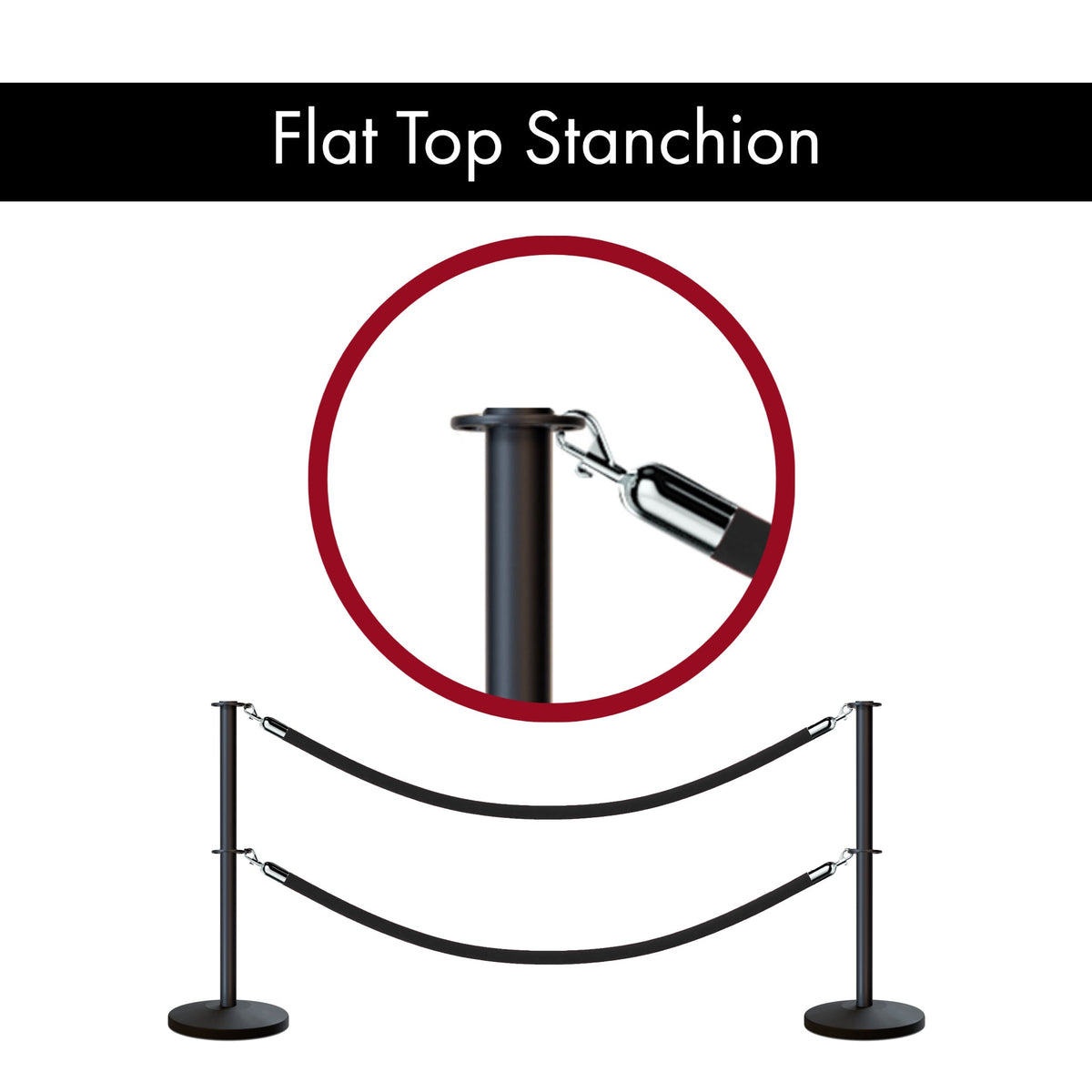 Flat Top Dual Rope Stanchion with Sloped Base - Montour Line CLineD - Crowd Control Warehouse