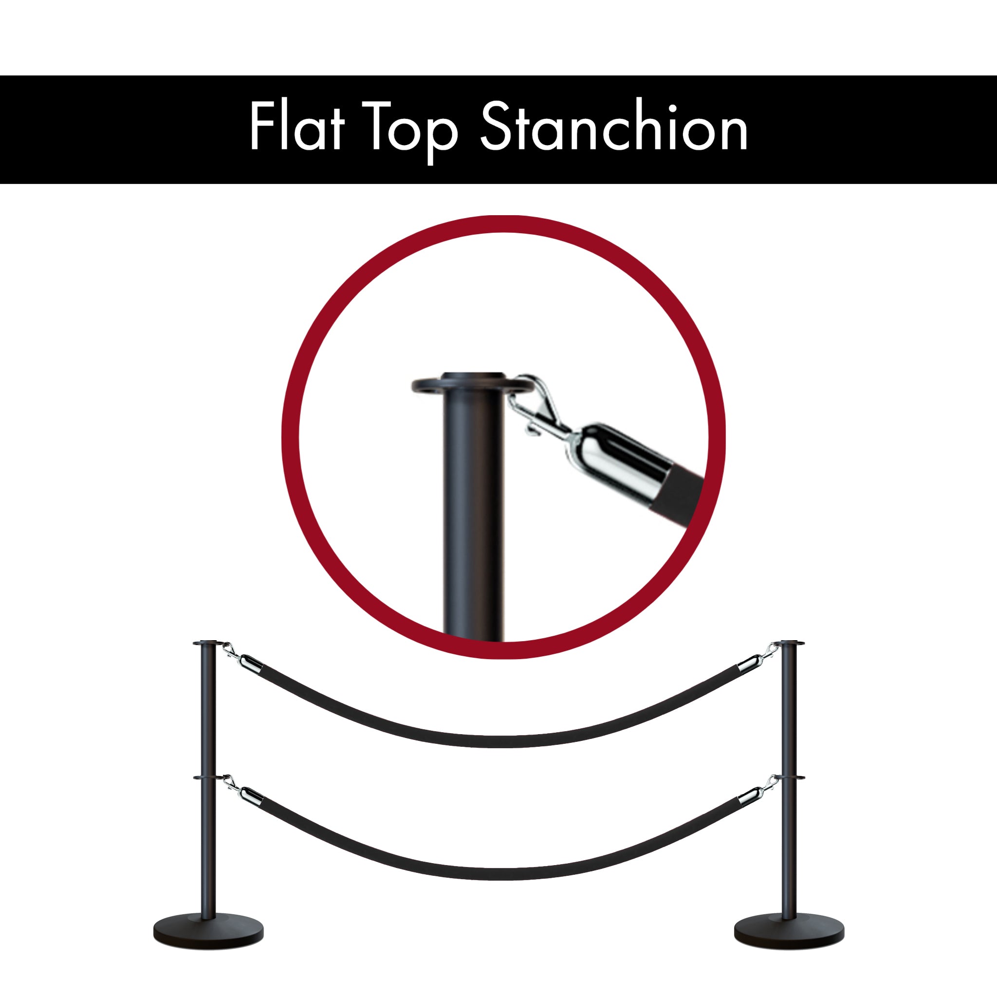 Flat Top Dual Rope Stanchion with Sloped Base - Montour Line CLineD - Crowd Control Warehouse
